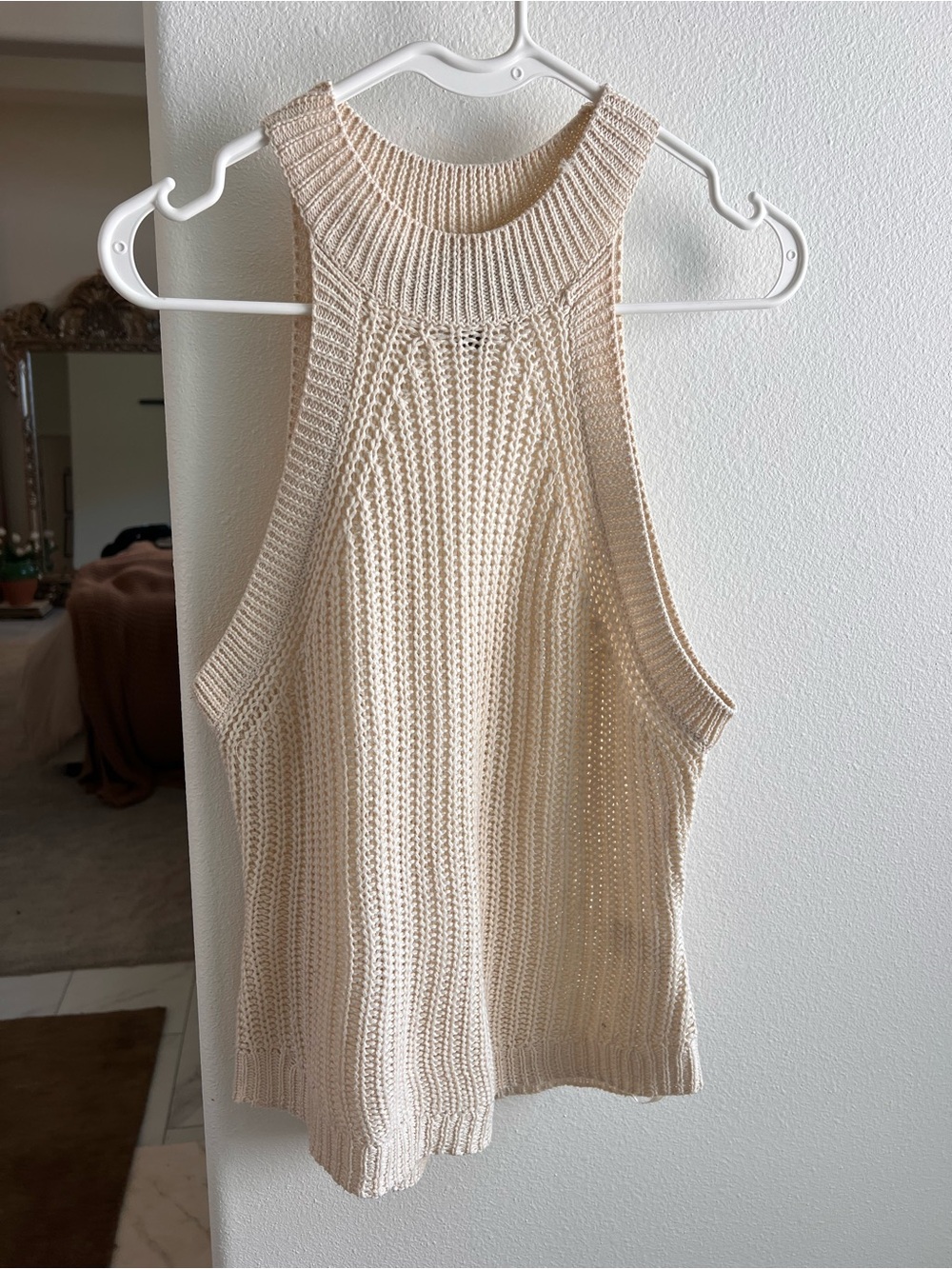 Cream Knit Sleeveless Halter Top